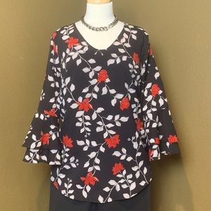 Liz Claiborne blouse with ruffled, bell sleeves